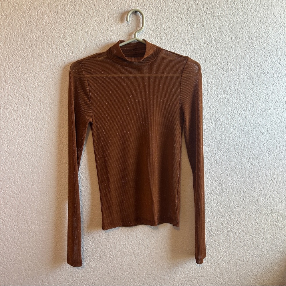 Forever 21 Sheer Dark Orange Long Sleeve Turtleneck